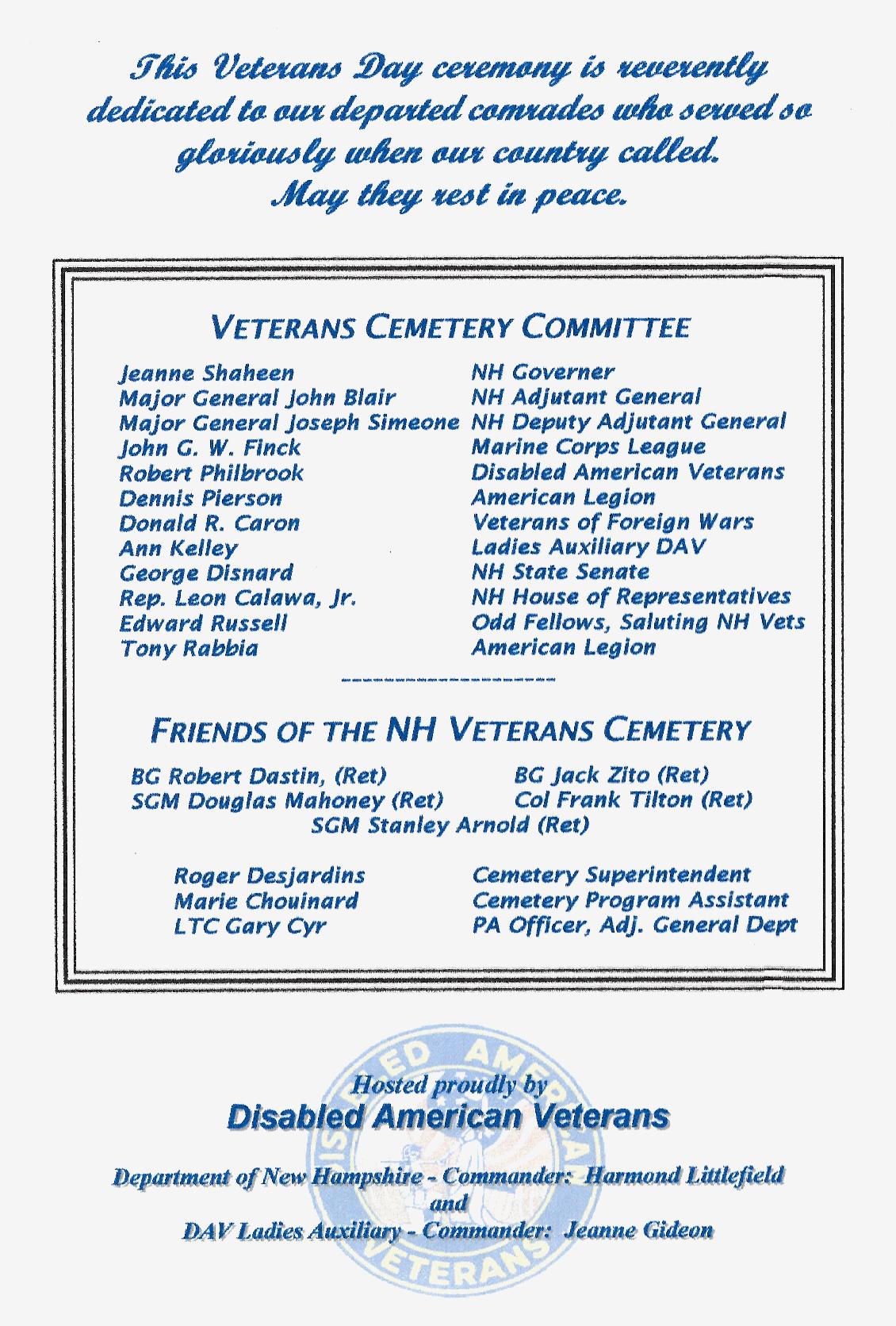 Veterans Day Program at the NH State Veterans Cemetery November 11 2000