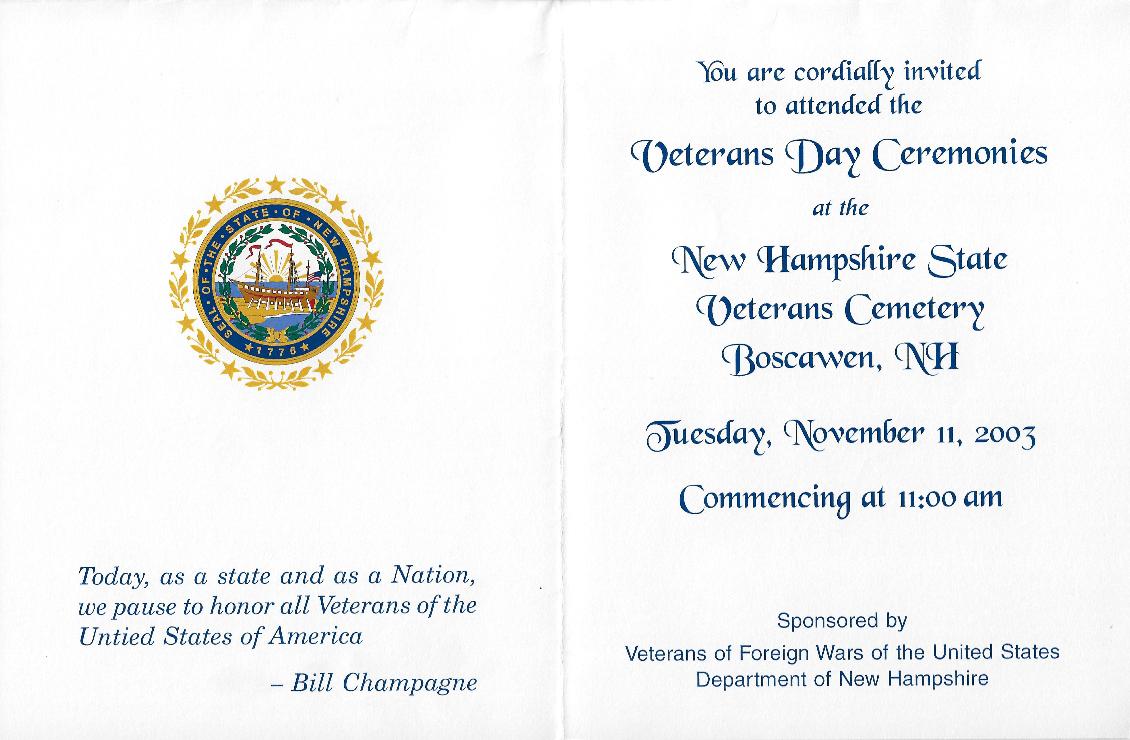 Veterans Day Program at the NH State Veterans Cemetery November 11th 2003
