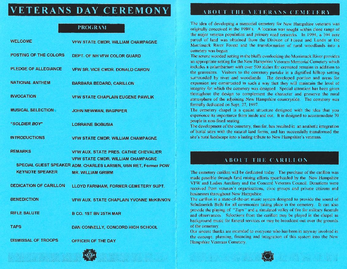 NH State Veterans Cemetery Veterans Day Program 1999