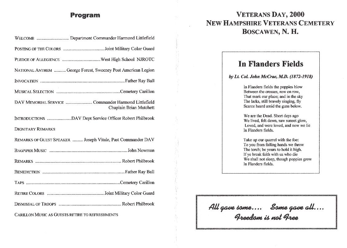 Veterans Day Program at the NH State Veterans Cemetery November 11 2000