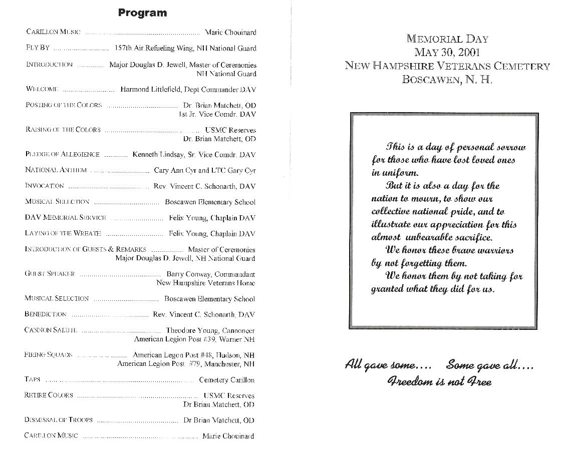 Memorial Day Program - NH State Veterans Cemetery May 30 2001