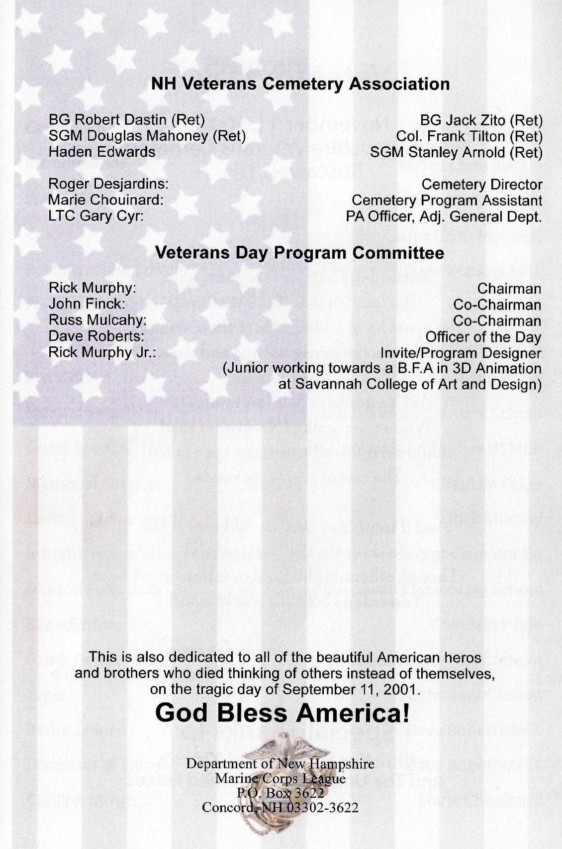Veterans Day Program at the NH State Veterans Cemetery Nov 11 2001
