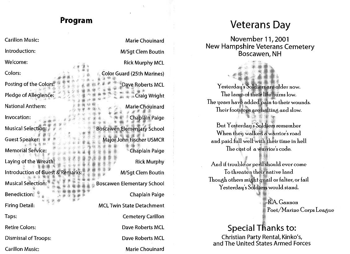 Veterans Day Program at the NH State Veterans Cemetery Nov 11 2001