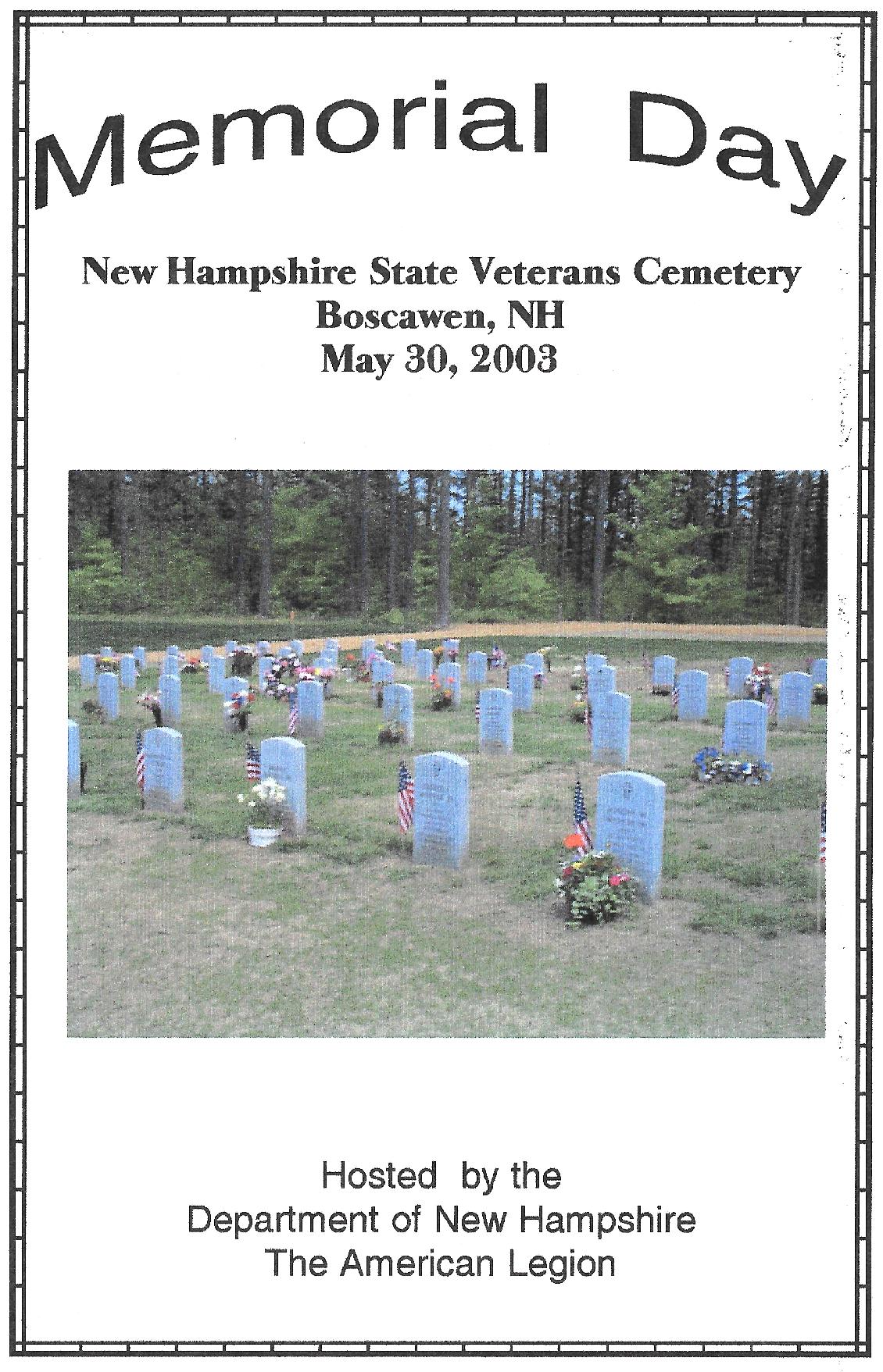 Memorial Day Program at the NH State Veterans Cemetery May 30th 2003