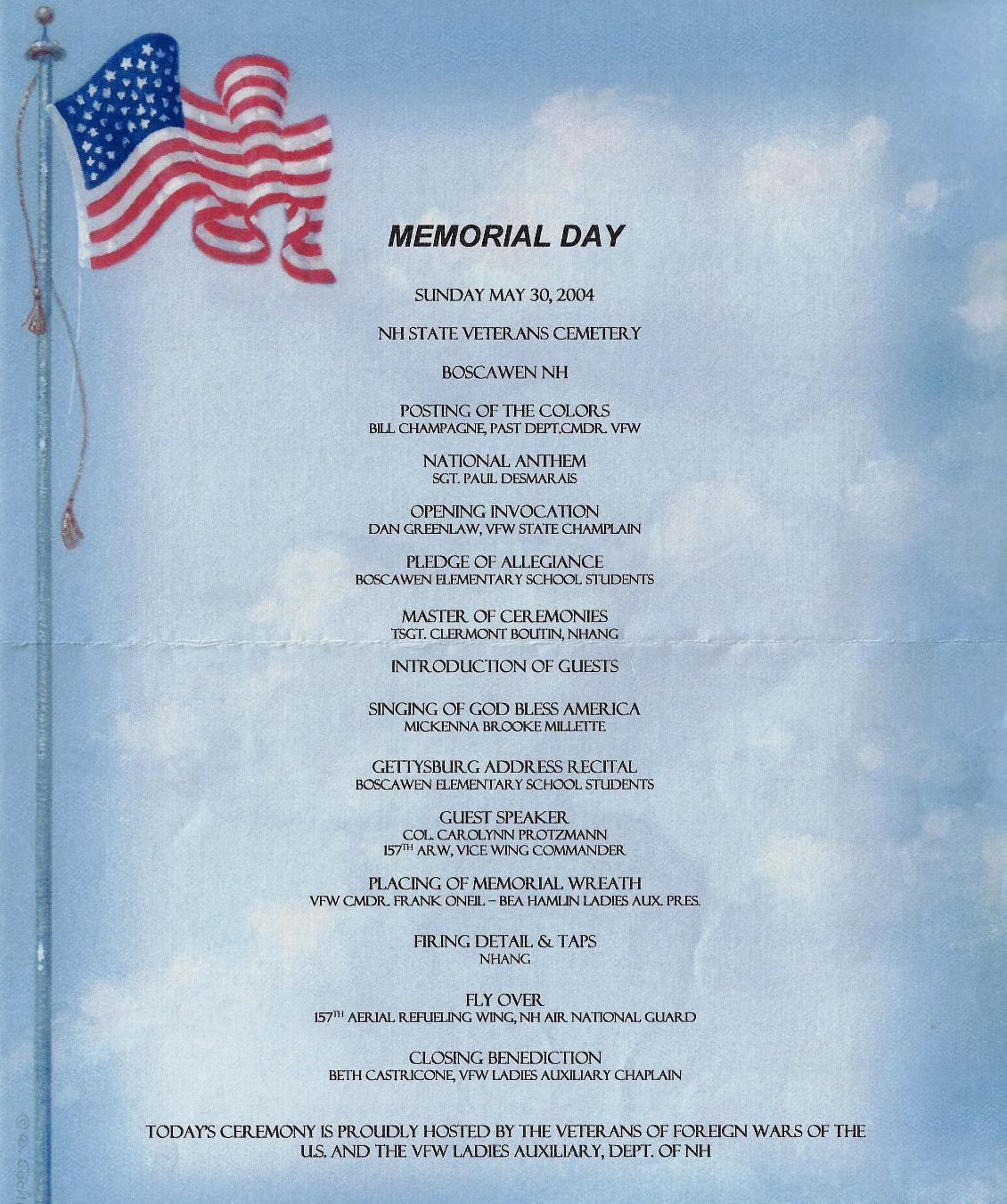 Memorial Day Program at the NH State Veterans Cemetery May 30 2004