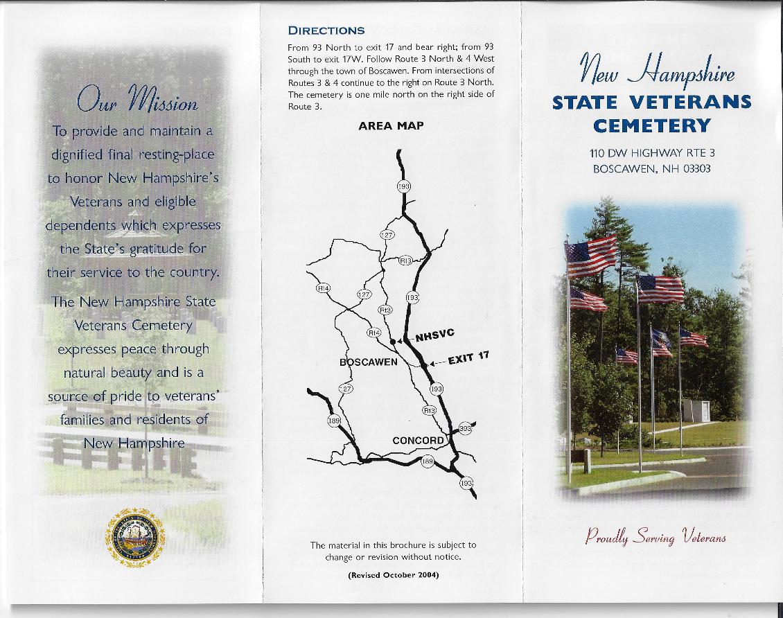 Brochure for the New Hampshire State Veterans Cemetery - 2004