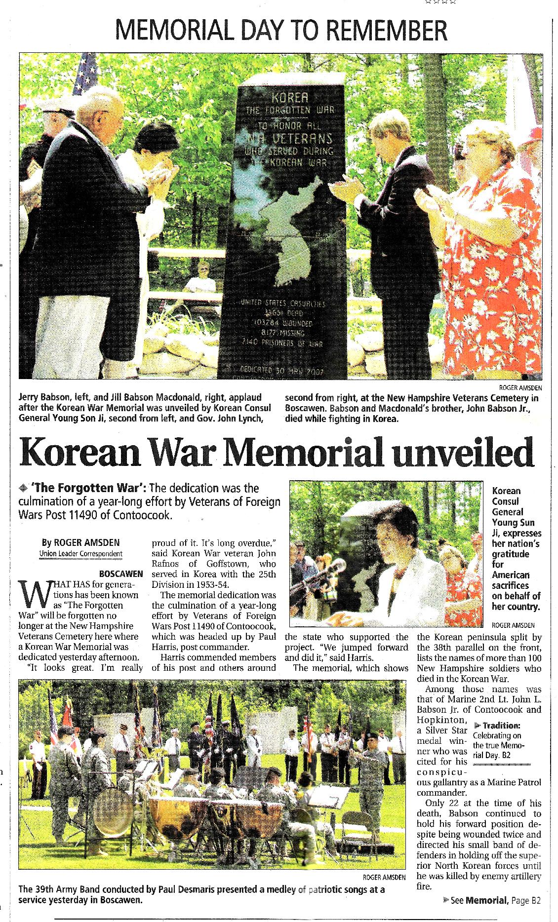 Korean War Memorial Dedication - NH State Veterans Cemetery