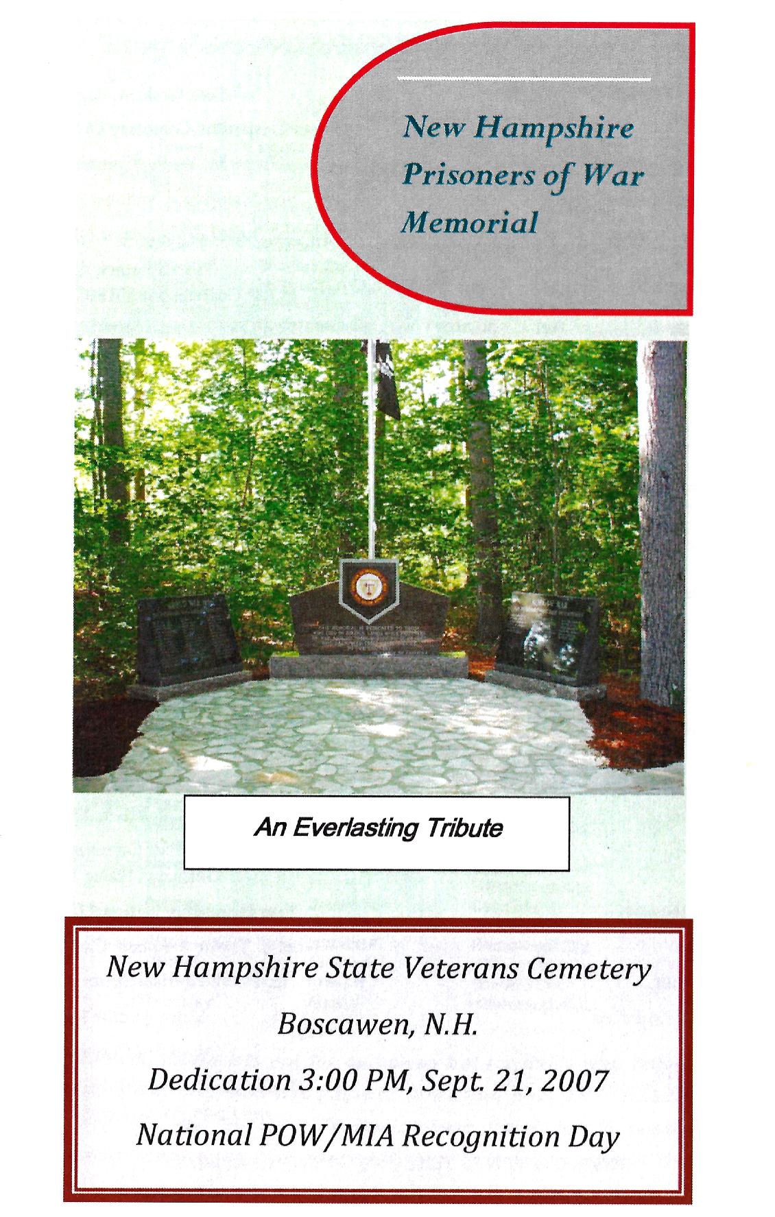 NH Prisoner of War Memorial Dedication at the NH State Veterans Cemetery