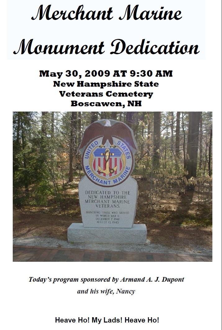 Merchant Marine Memorial Dedication at the NH State Veterans Cemetery May 30 2009