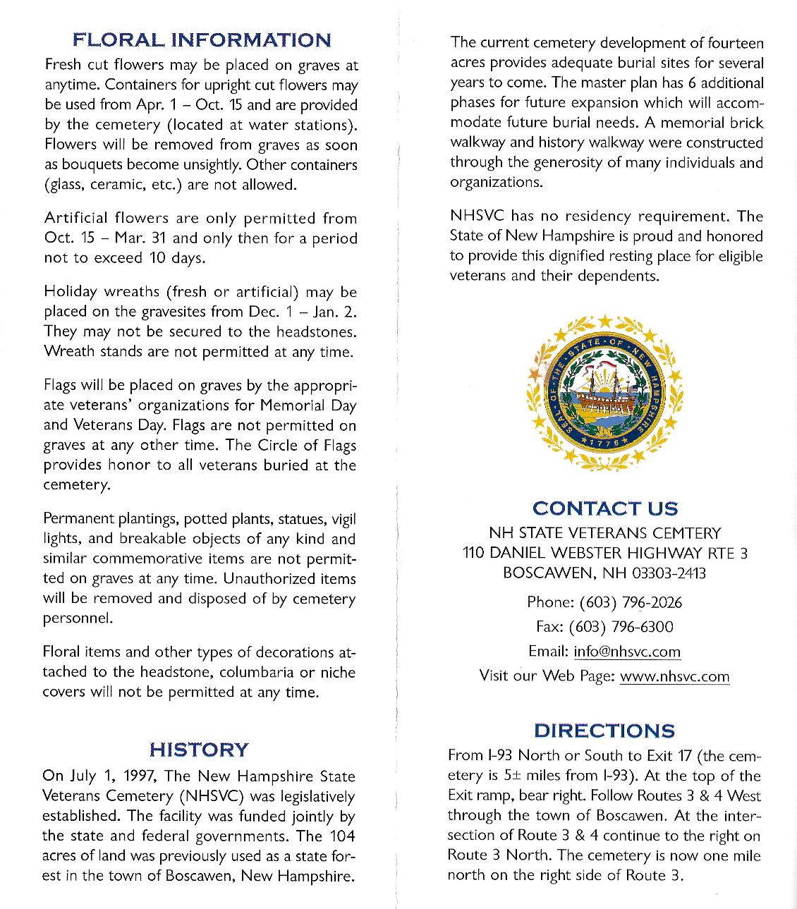 New Hampshire State Veterans Cemetery Brochure - 2010