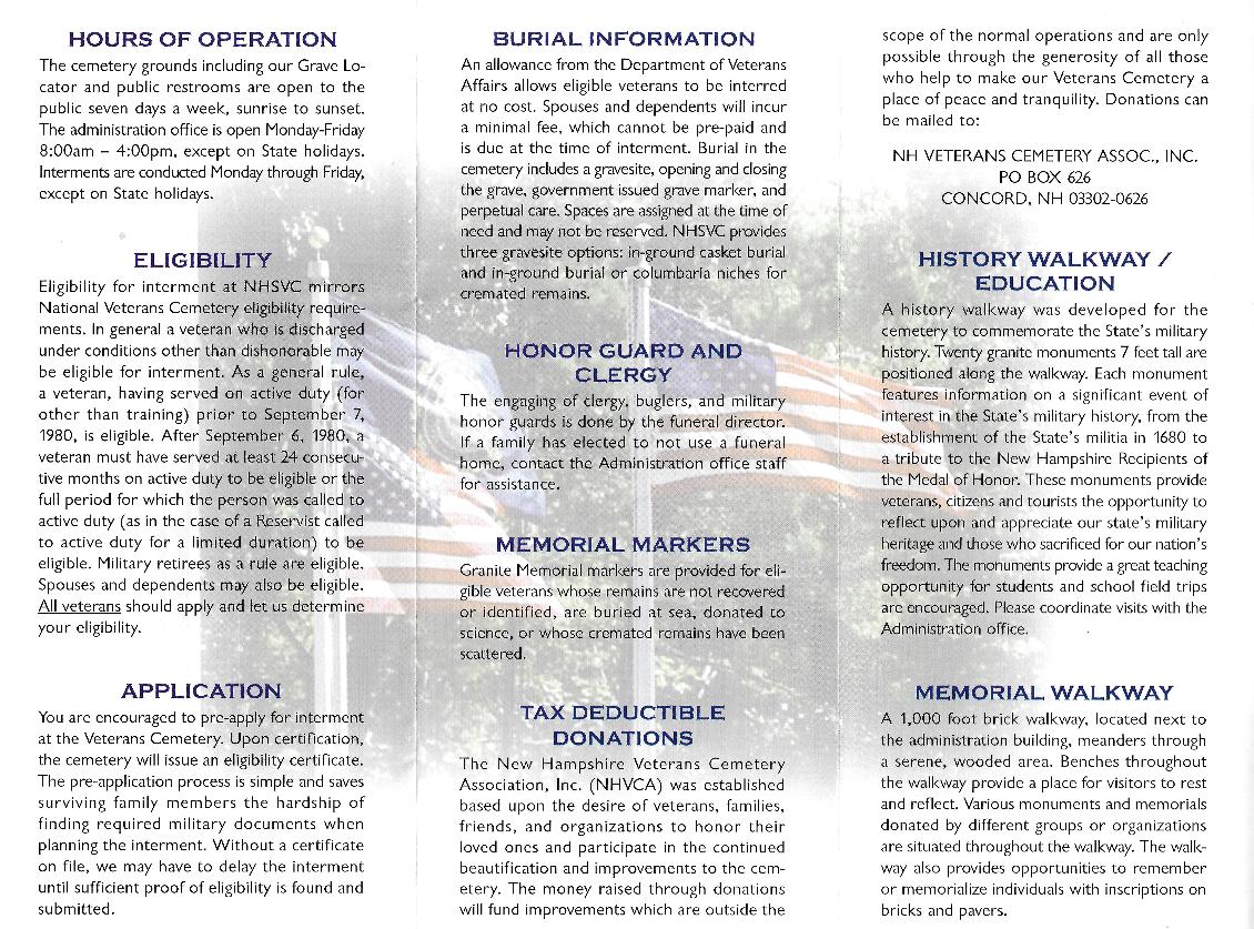 NH State Veterans Cemetery Brochure 2011