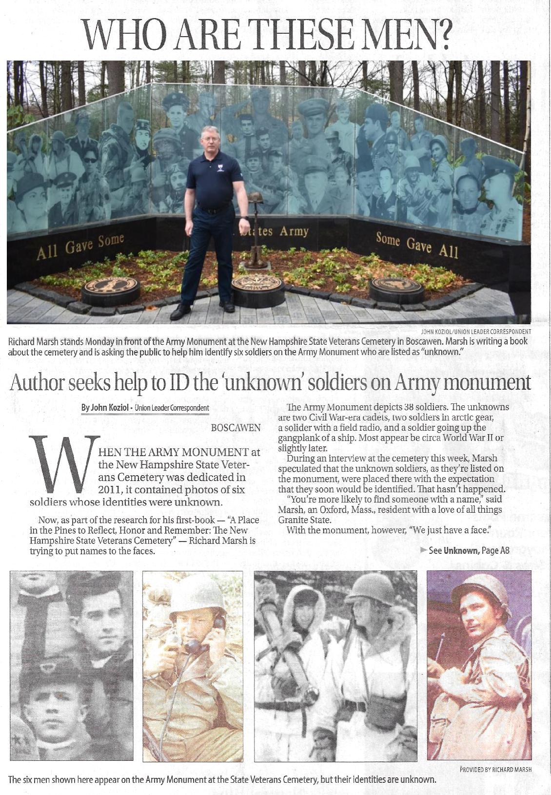 Richard Marsh Union Leader Article U.S. Army Monument NH State Veterans Cemetery