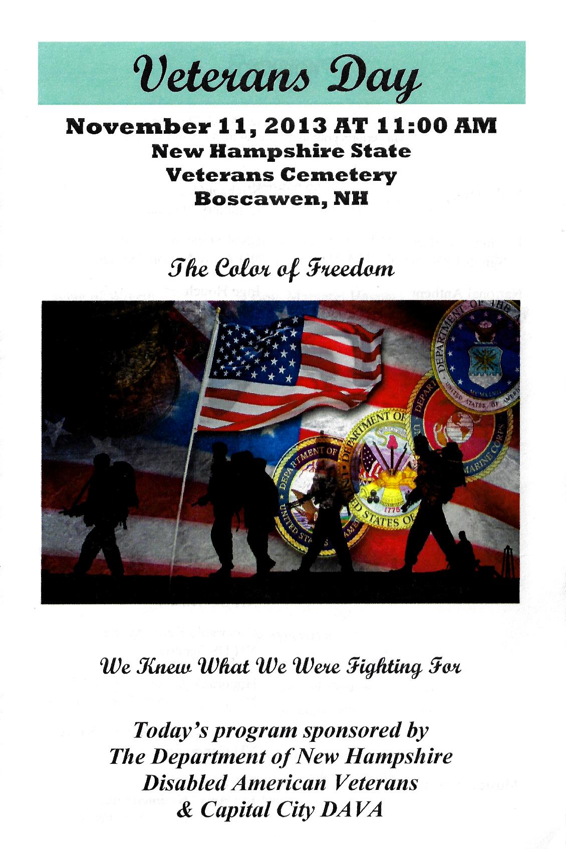Veterans Day Program NH State Veterans Cemetery November 11 2013