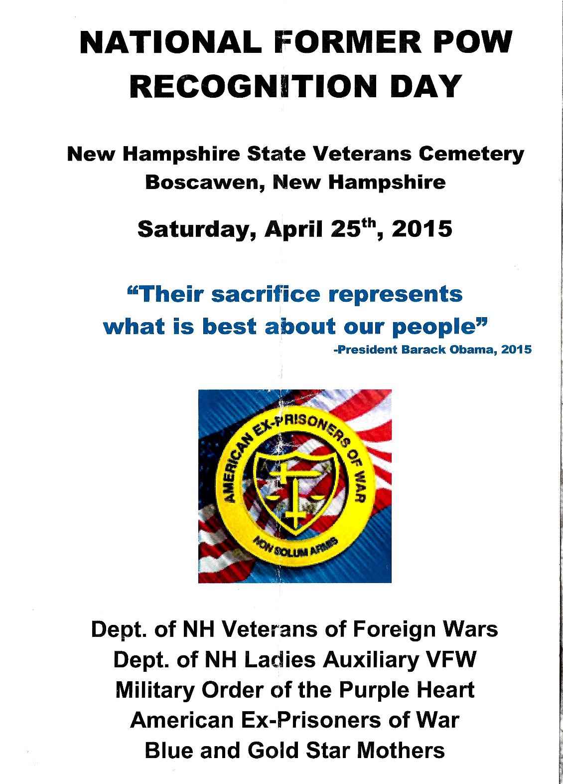 National Former POW Recognition Day NH State Veterans Cemetery April 25 2015