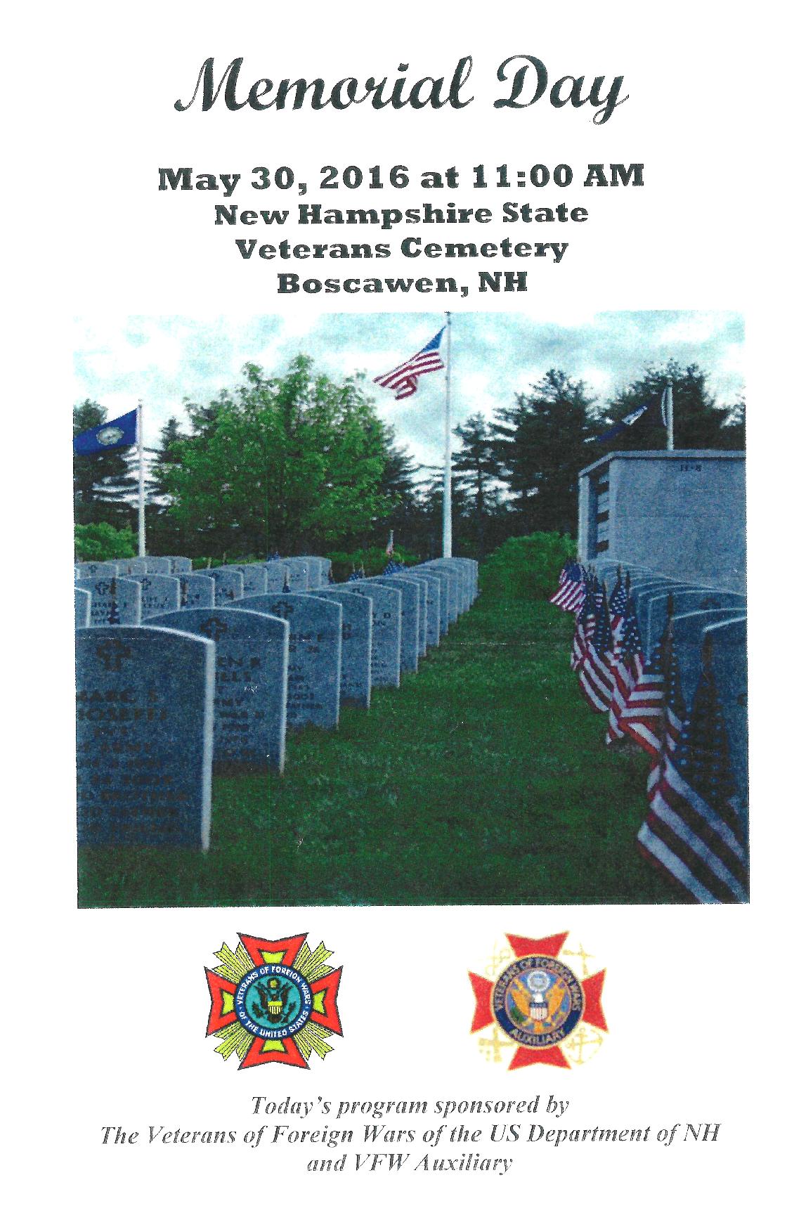 Memorial Day Program - NH State Veterans Cemetery May 30th 2016