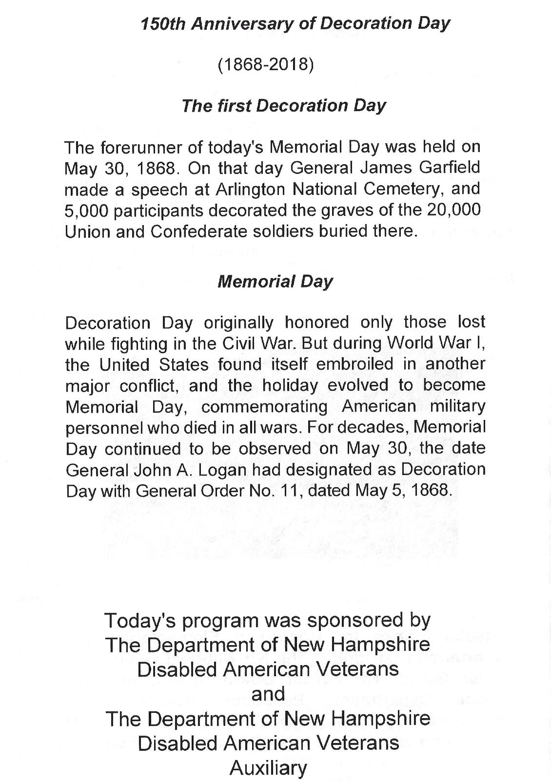 Memorial Day Program at the NH State Veterans Cemetery May 30 2018