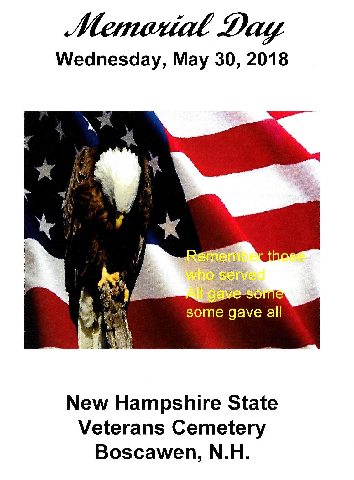 Memorial Day Program at the NH State Veterans Cemetery May 30 2018