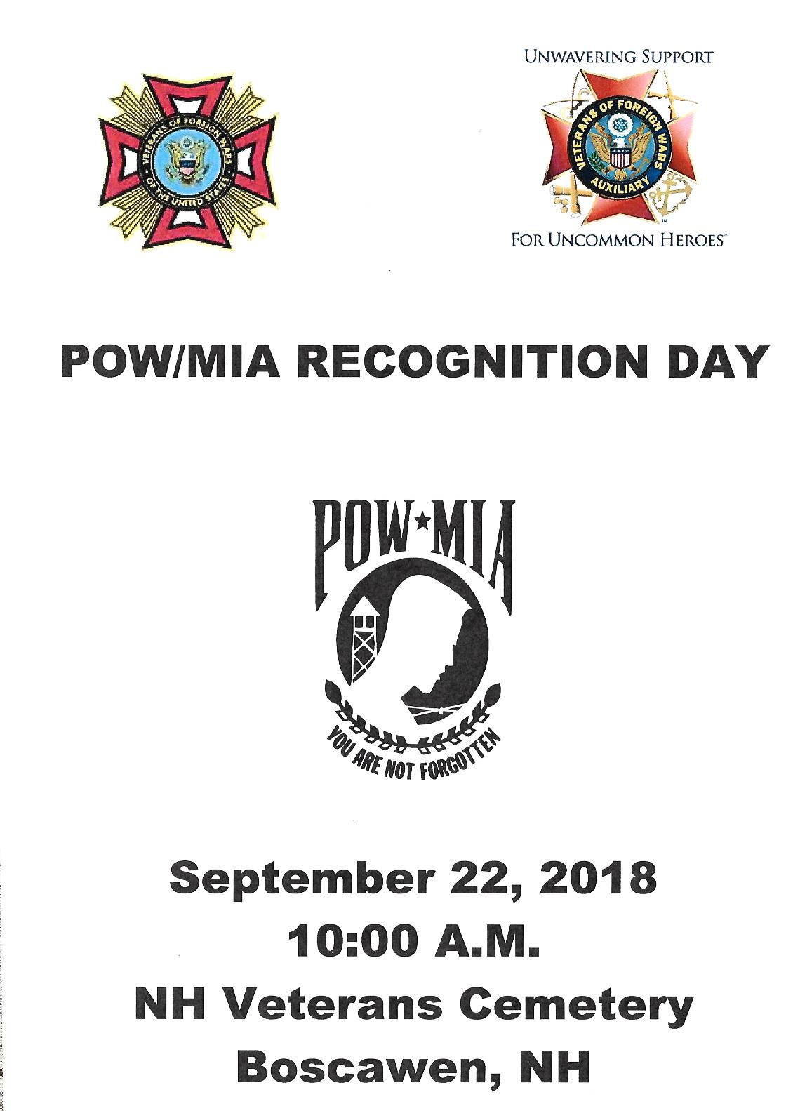POW-MIA Recognition Day NH State Veterans Cemetery September 22 2018