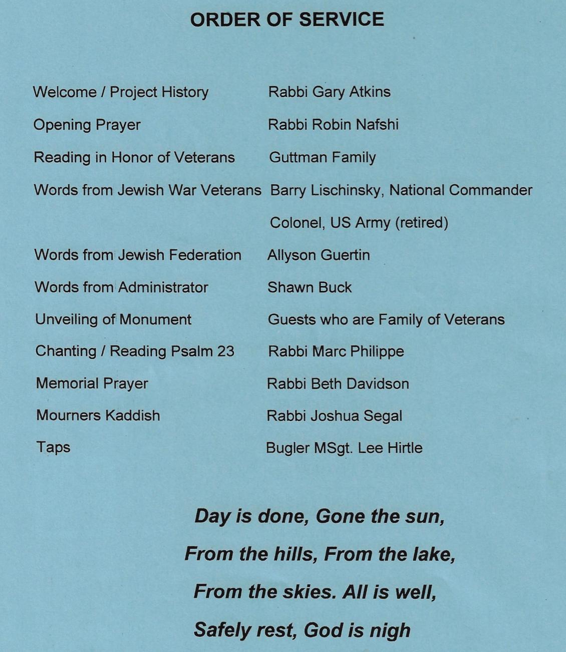 NH Jewish War Veterans Memorial Dedication - NH STate Veterans Cemetery Oct 15 2023