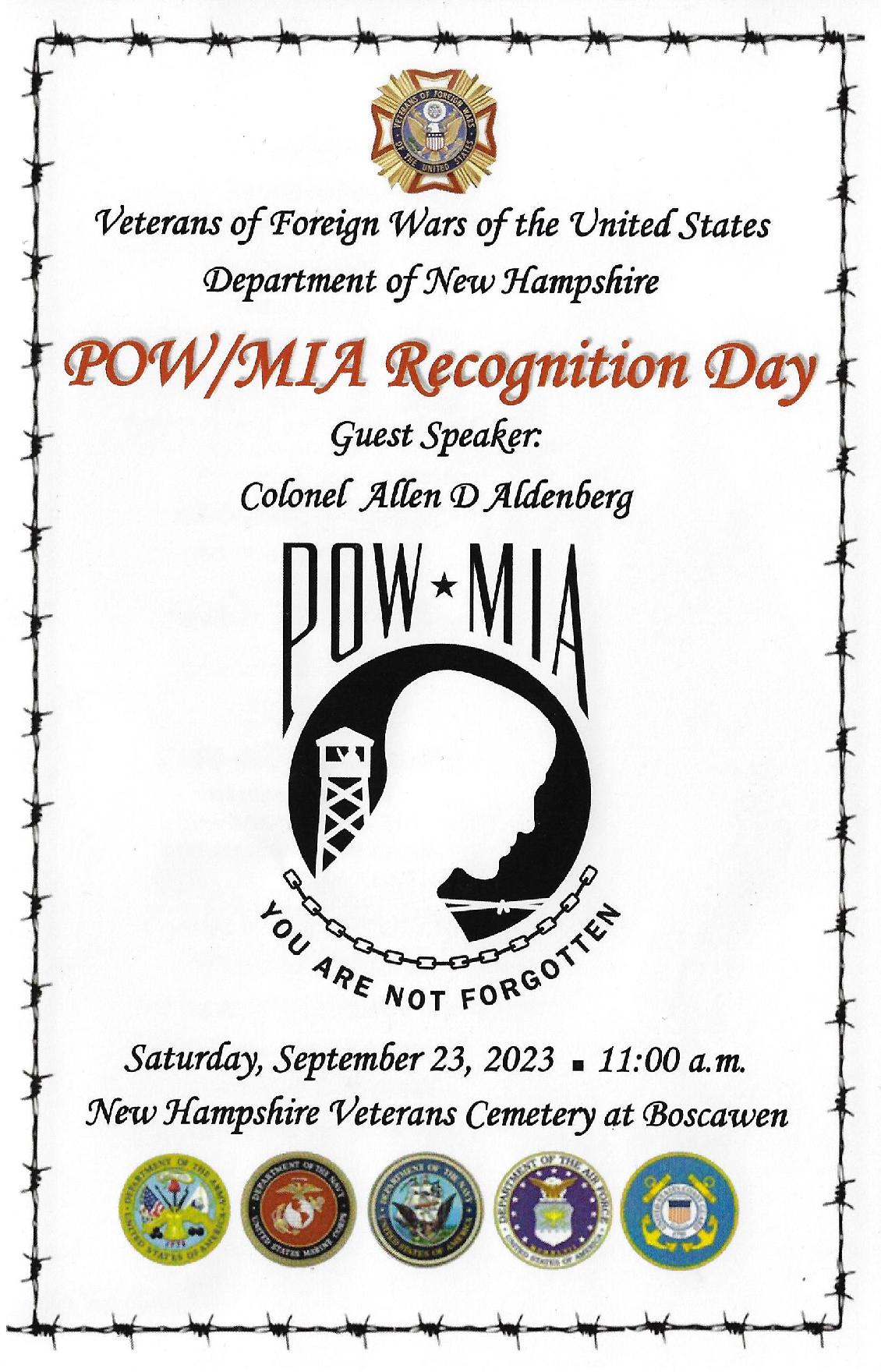 September 23, 2023 POW MIA Recognition Day at NH State Veterans Cemetery