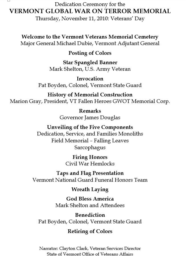 Vermont Global War on Terror Memorial Program